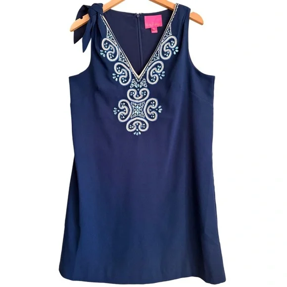Lilly Pulitzer Preppy Feminine Chic Embroidered A-Line Sheath Dress Size 8 Party - Picture 5 of 10